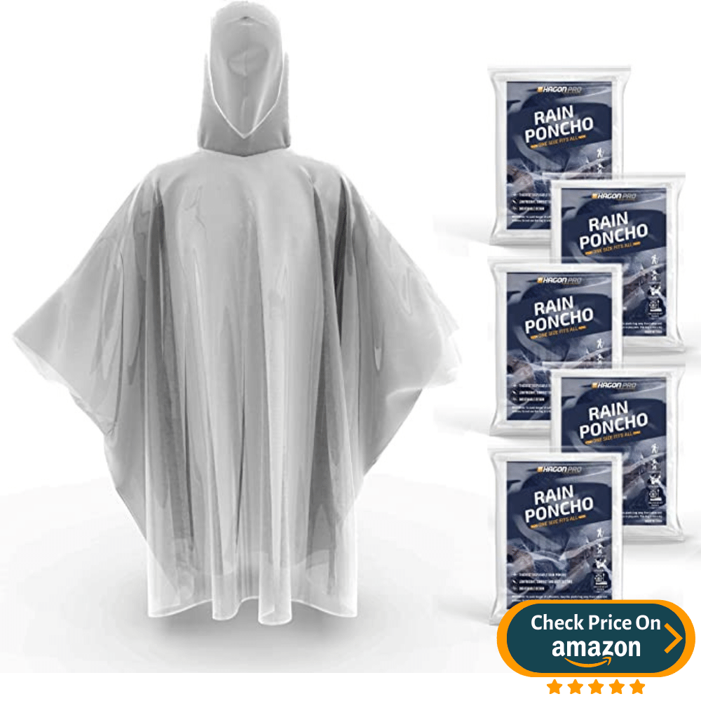 Hagon PRO Disposable Rain Ponchos for Adults (5 Pack)