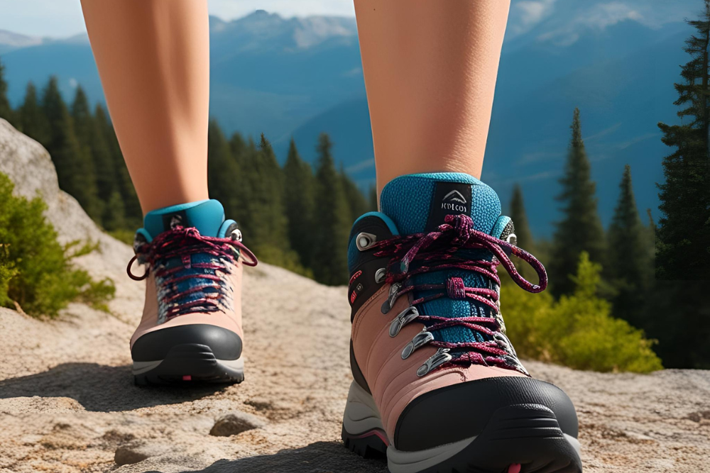 Summer hiking shoes on rocky terrain for day hikers